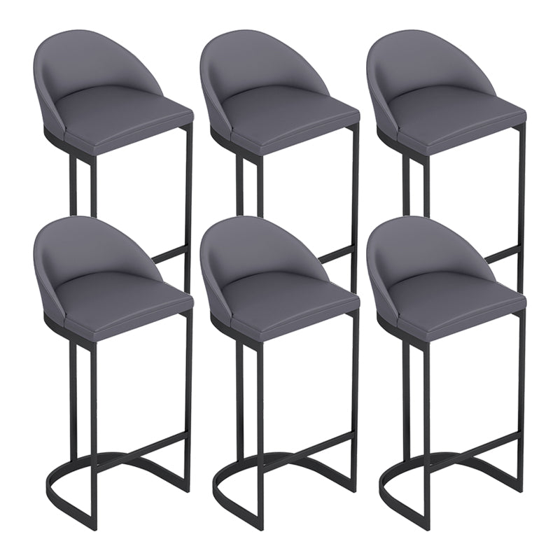 Faux Leather Dining Stool Low Back Bucket Bar Stool with Metal Base