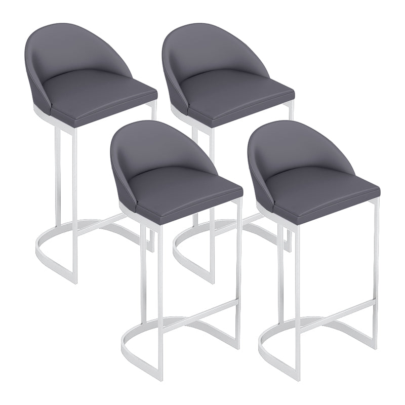 Faux Leather Dining Stool Low Back Bucket Bar Stool with Metal Base