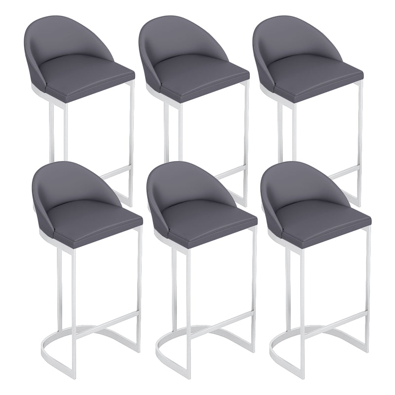Faux Leather Dining Stool Low Back Bucket Bar Stool with Metal Base