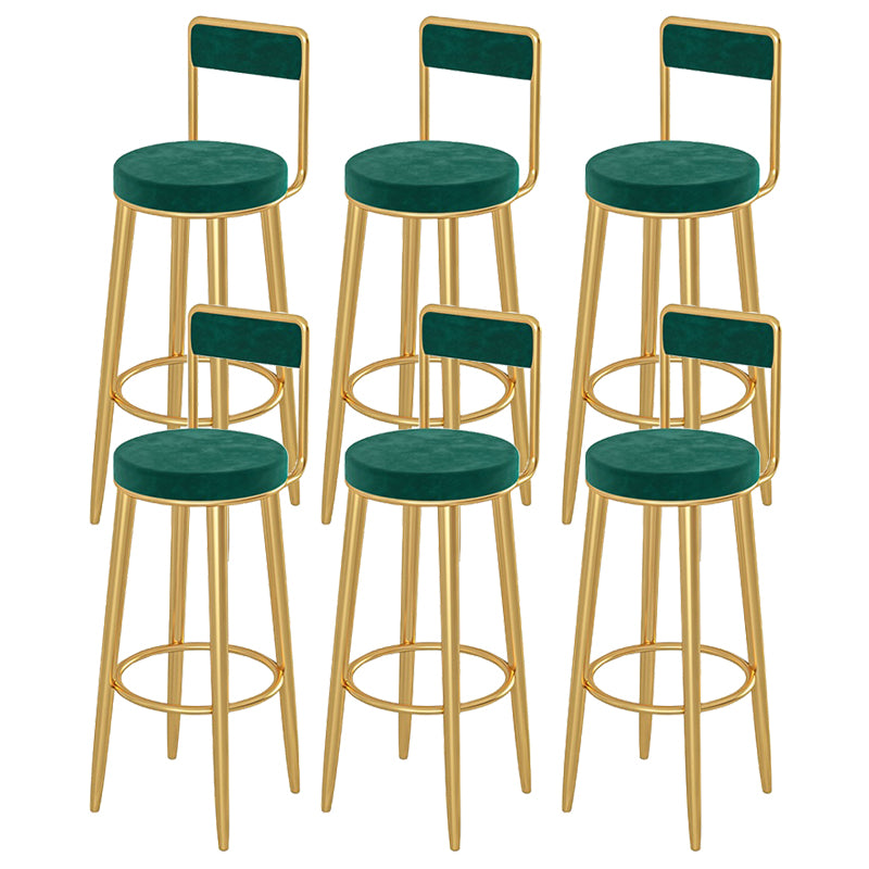 Glam Upholstered Dining Stools Round Armless Bar Stools with Footrest
