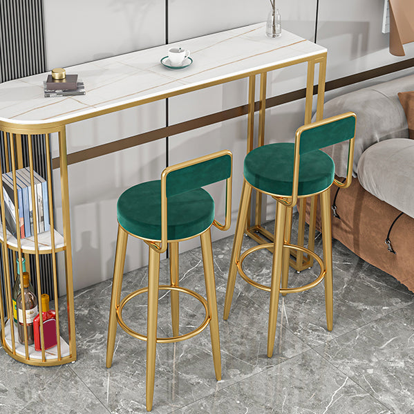 Glam Upholstered Dining Stools Round Armless Bar Stools with Footrest