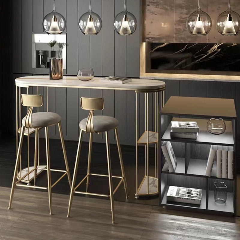 Stone Oval Bar Table Glam Style Living Room Bistro Bar Desk with Storage