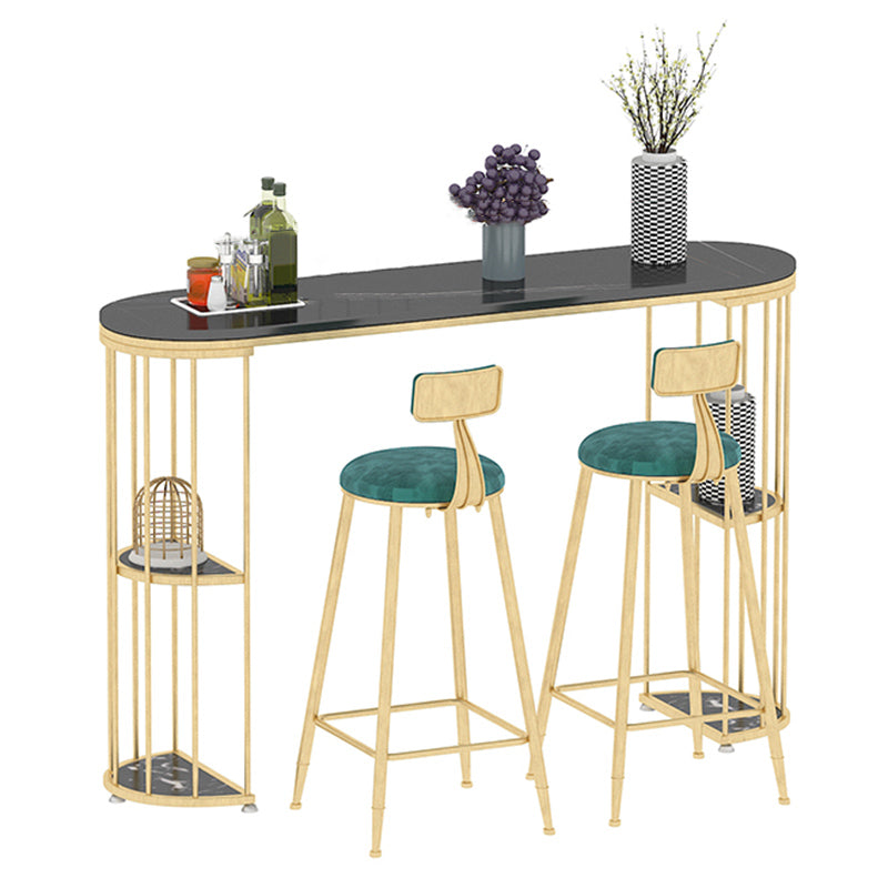 Stone Oval Bar Table Glam Style Living Room Bistro Bar Desk with Storage