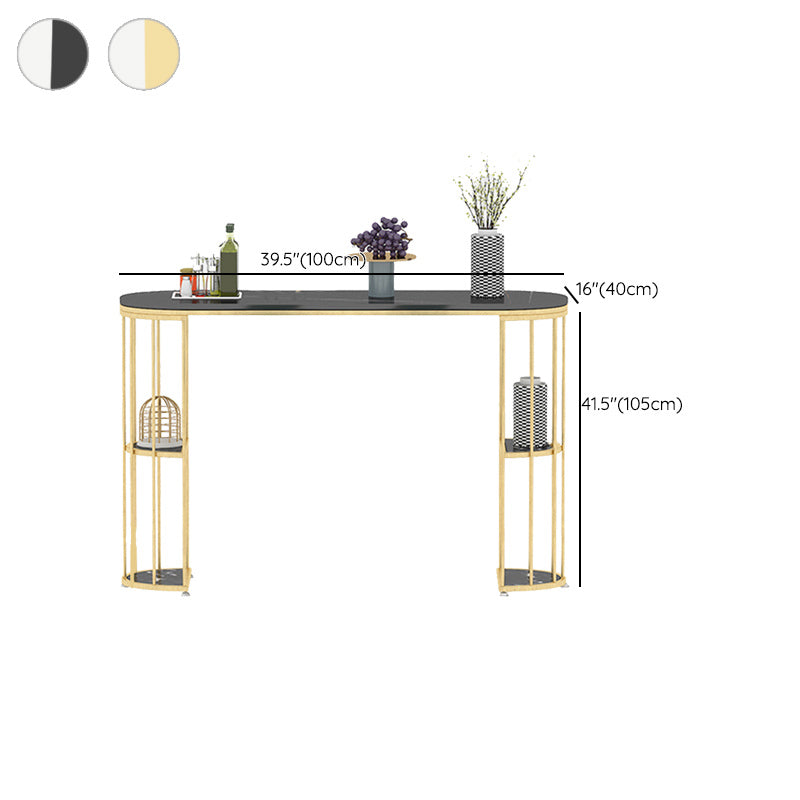 Stone Oval Bar Table Glam Style Living Room Bistro Bar Desk with Storage