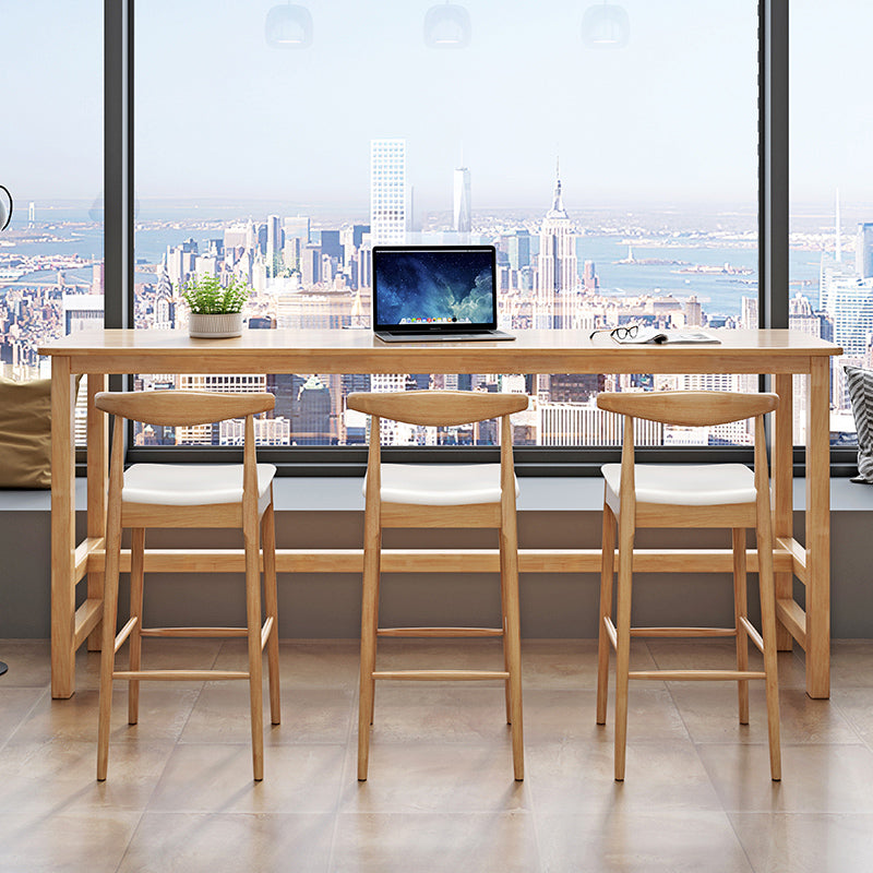 Modern Rectangle Bar Table Solid Wood Fixed Bistro Bar Desk with Footrest