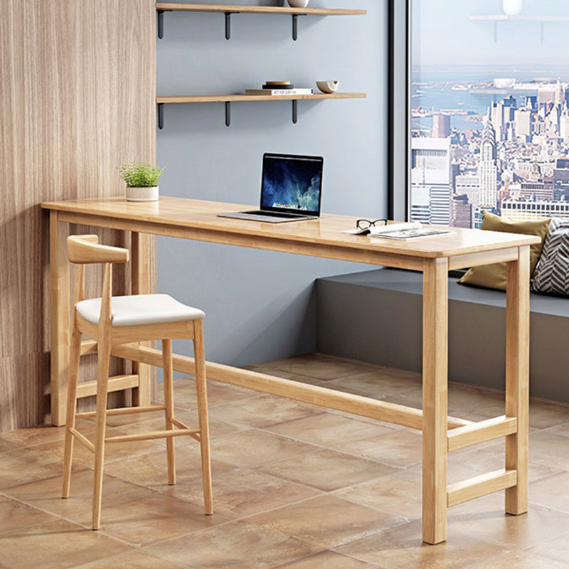 Modern Rectangle Bar Table Solid Wood Fixed Bistro Bar Desk with Footrest