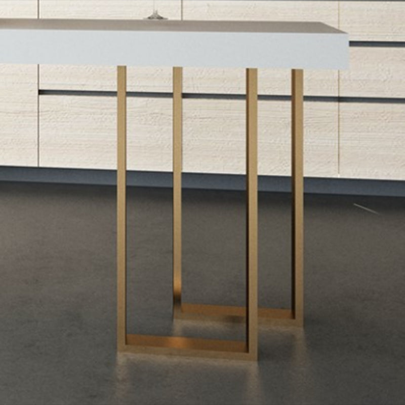 Glam Style Bar Table Rectangle Faux Marble Bar Dining Table with Double Pedestal