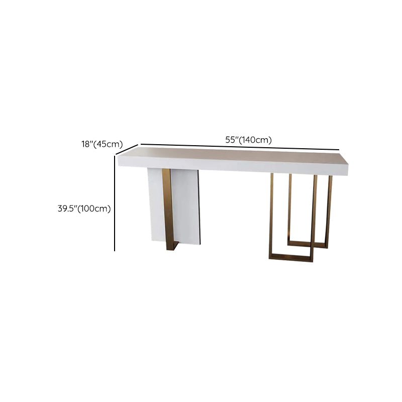 Glam Style Bar Table Rectangle Faux Marble Bar Dining Table with Double Pedestal