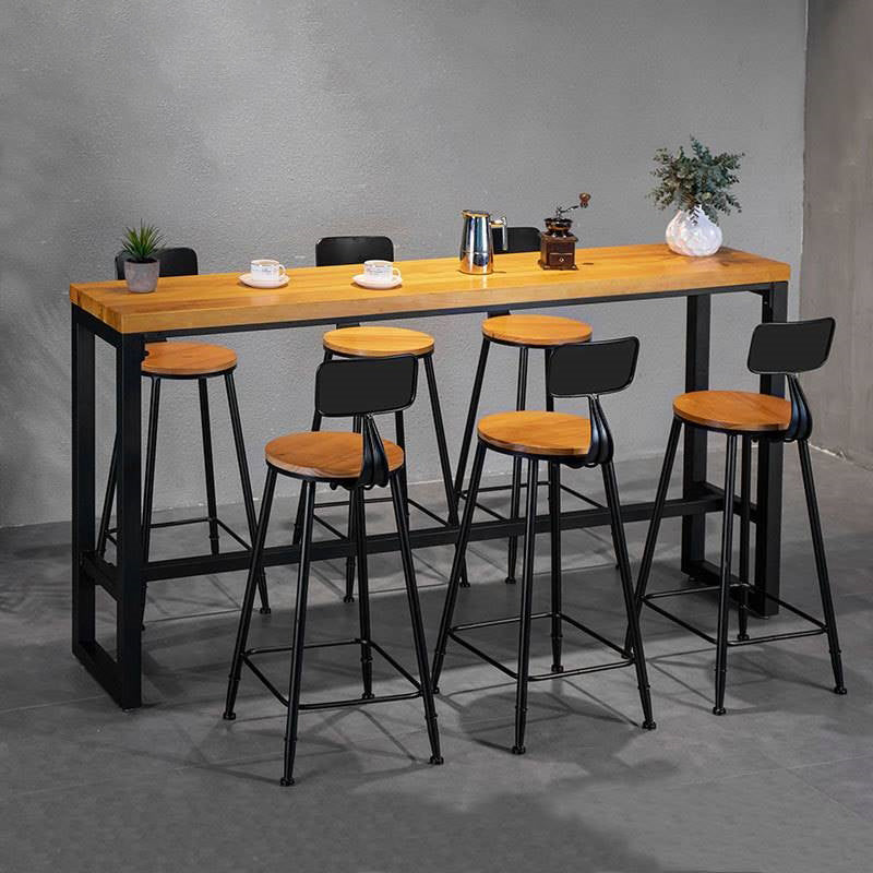 Industrial Style Rectangle Bar Table Solid Wood Bar Dining Table with Footrest