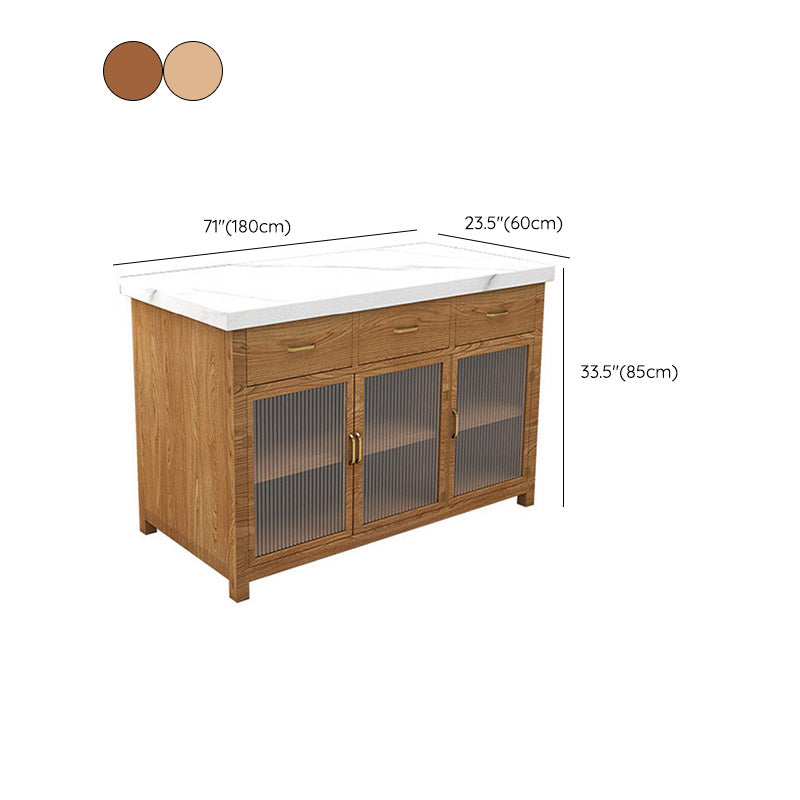Dining Room Rectangular Prep Table Kitchen Island with Storage Cabinet
