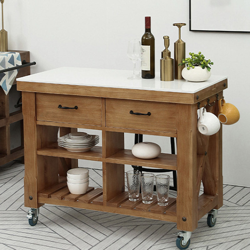 Modern Kitchen Island Table Pine Wood Prep Table with Towel Rack
