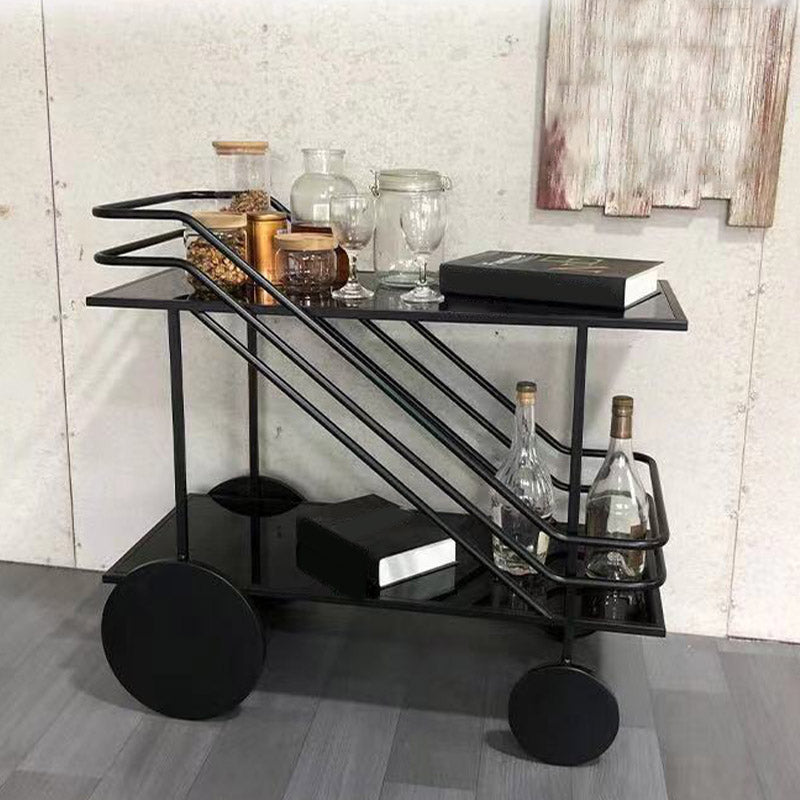 Modern Open Storage Kitchen Trolley Glass Dining Room Prep Table