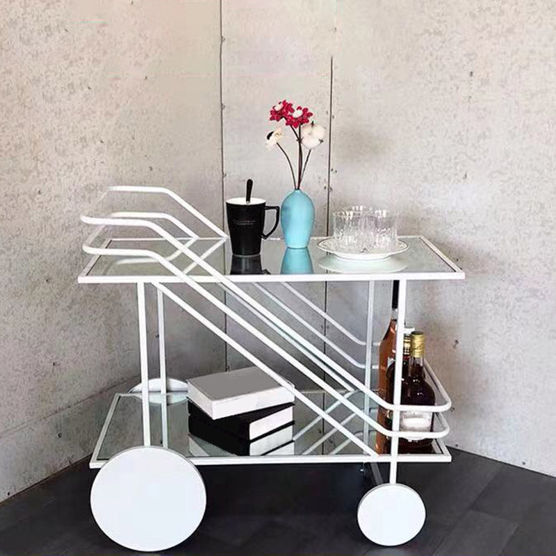 Modern Open Storage Kitchen Trolley Glass Dining Room Prep Table