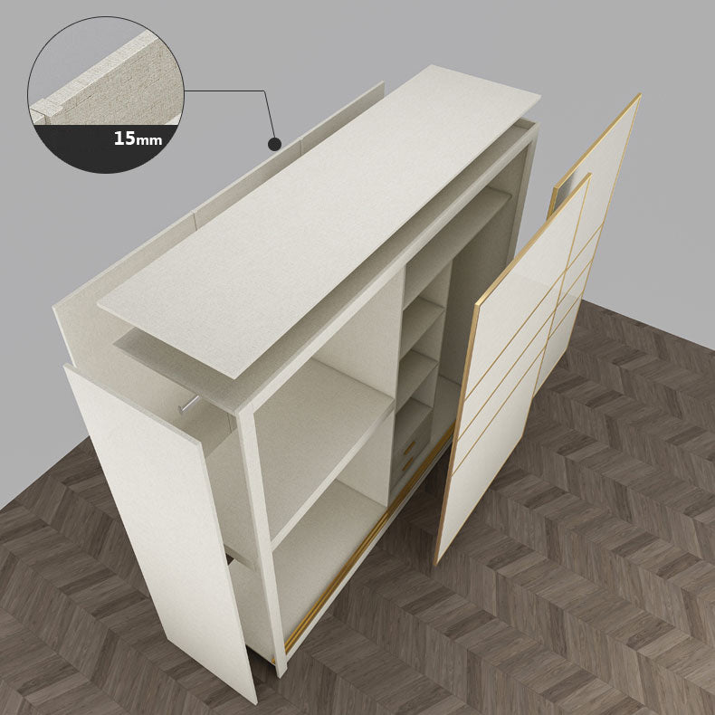 Manufactured Wood White Wardrobe Modern Cabinet with Sliding Doors