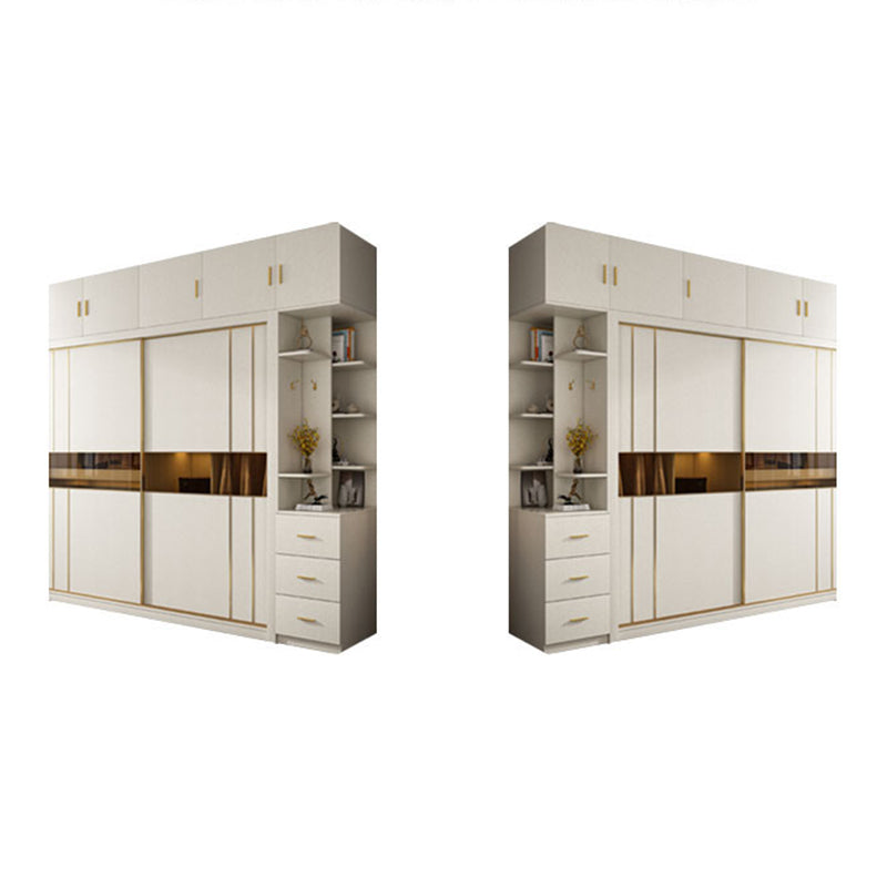 Manufactured Wood White Wardrobe Modern Cabinet with Sliding Doors