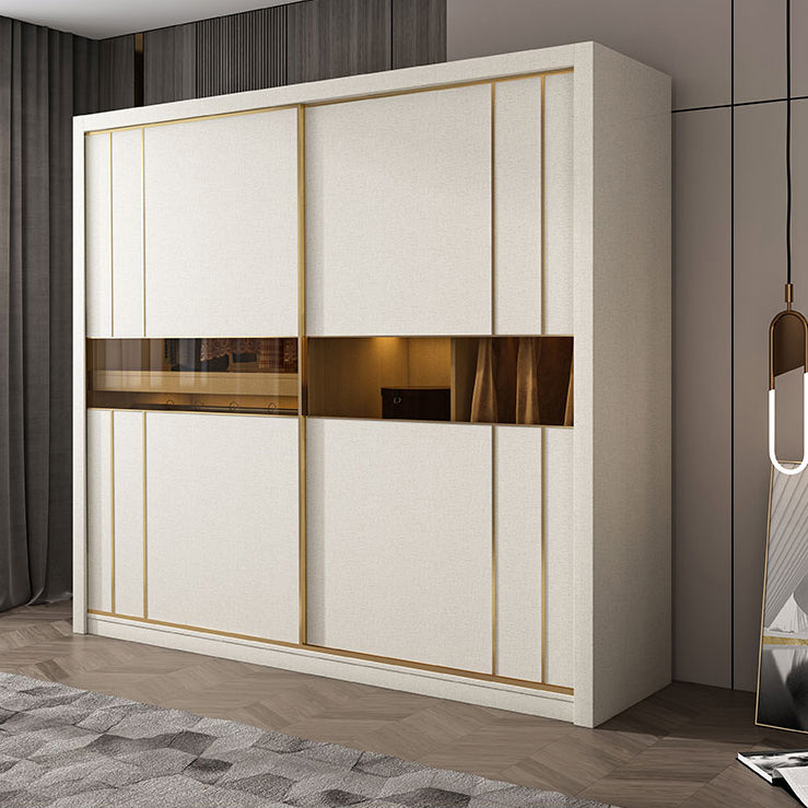 Manufactured Wood White Wardrobe Modern Cabinet with Sliding Doors