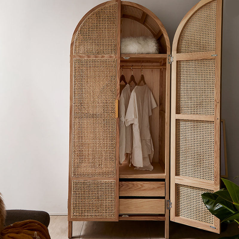 Modern Style Wardrobe Cabinet Solid Wood Wardrobe Armoire with Shelves