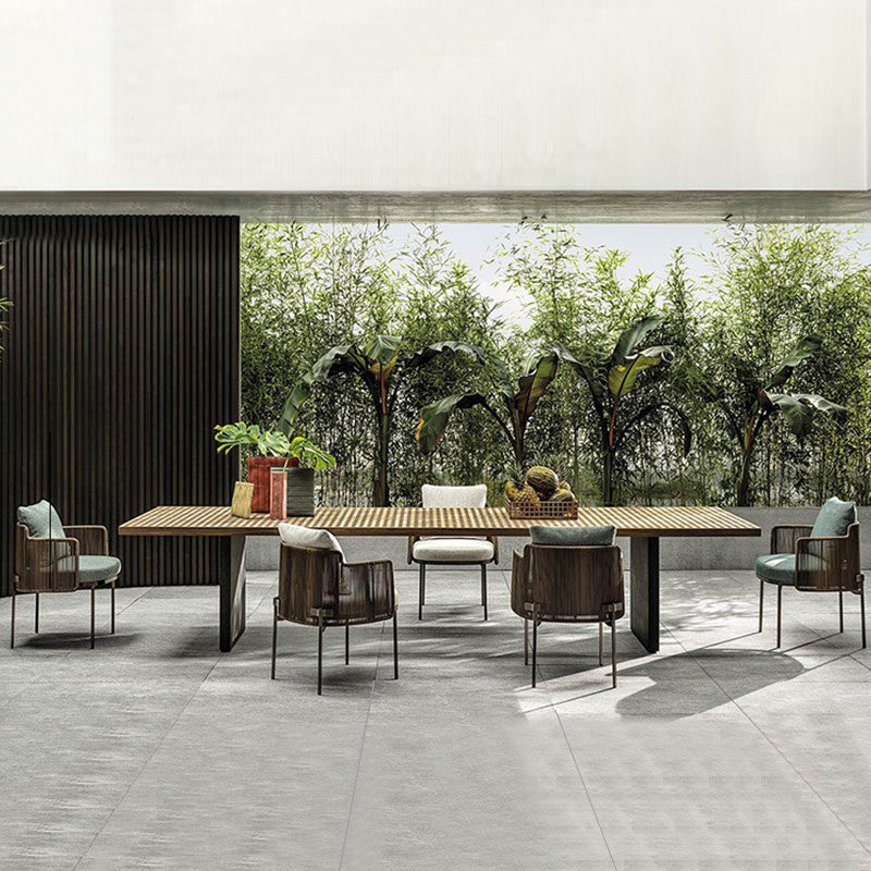 Boho Outdoor Dining Table Set 1/6/9 Pcs Rectangular Wood Dining Set