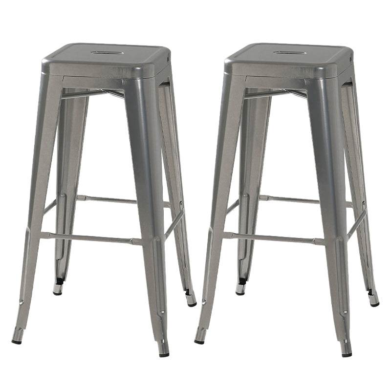 Modern Square Dining Stools Metal Armless Barstools with Footrest