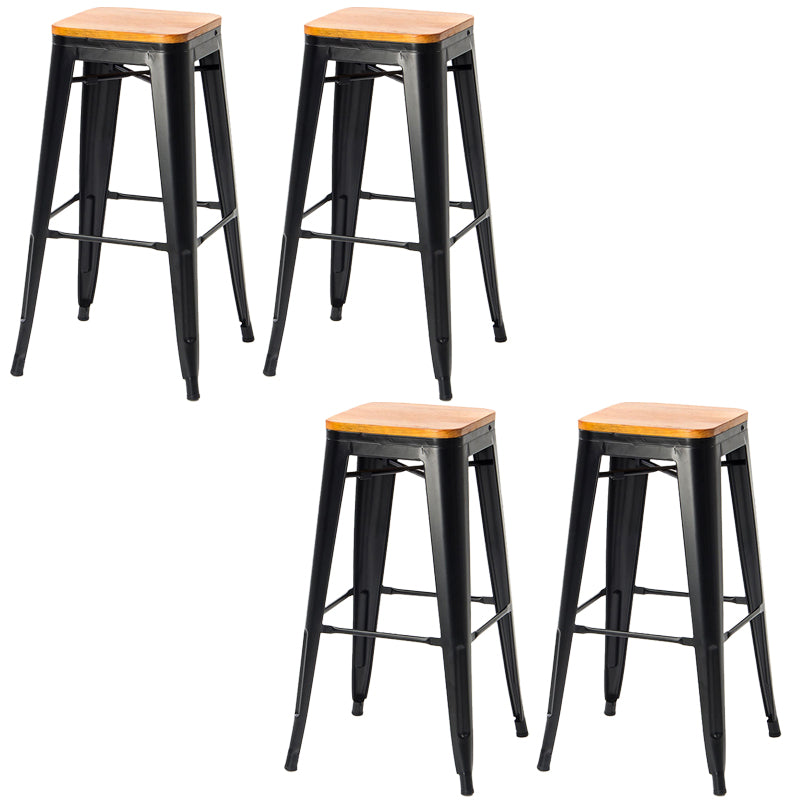 Modern Square Dining Stools Metal Armless Barstools with Footrest