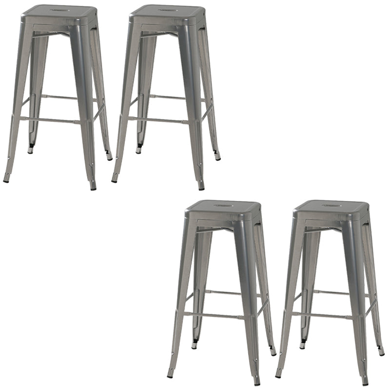 Modern Square Dining Stools Metal Armless Barstools with Footrest