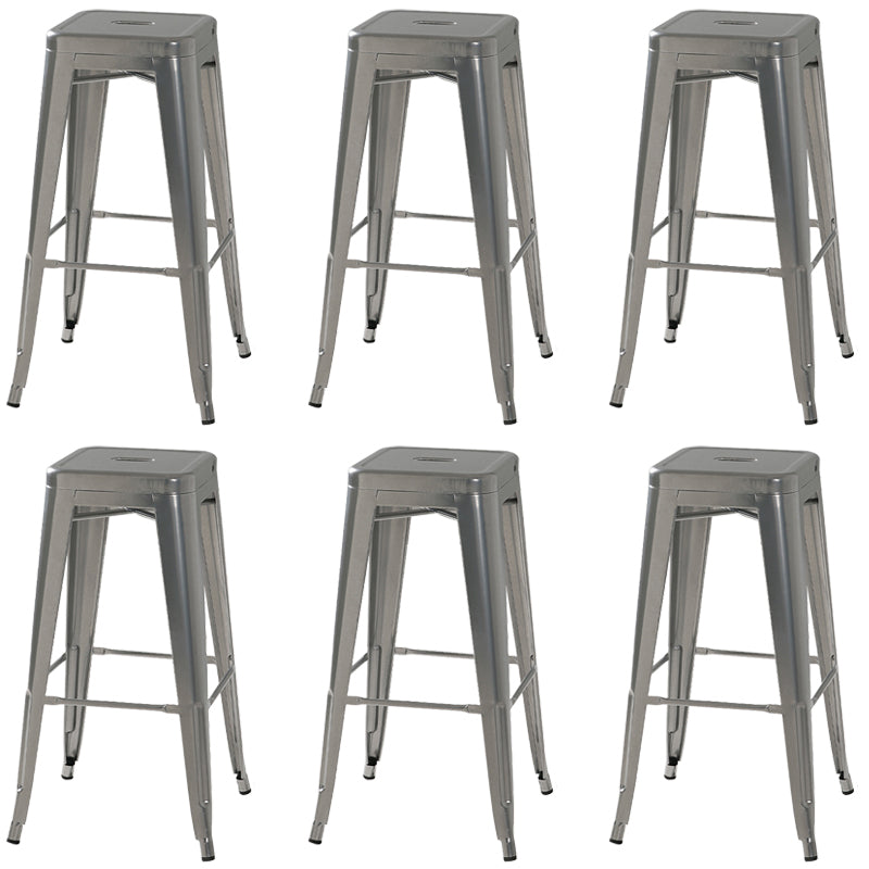 Modern Square Dining Stools Metal Armless Barstools with Footrest