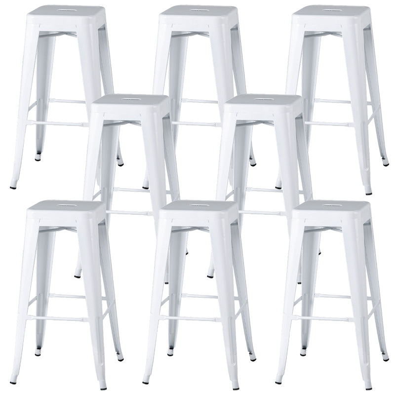 Modern Square Dining Stools Metal Armless Barstools with Footrest