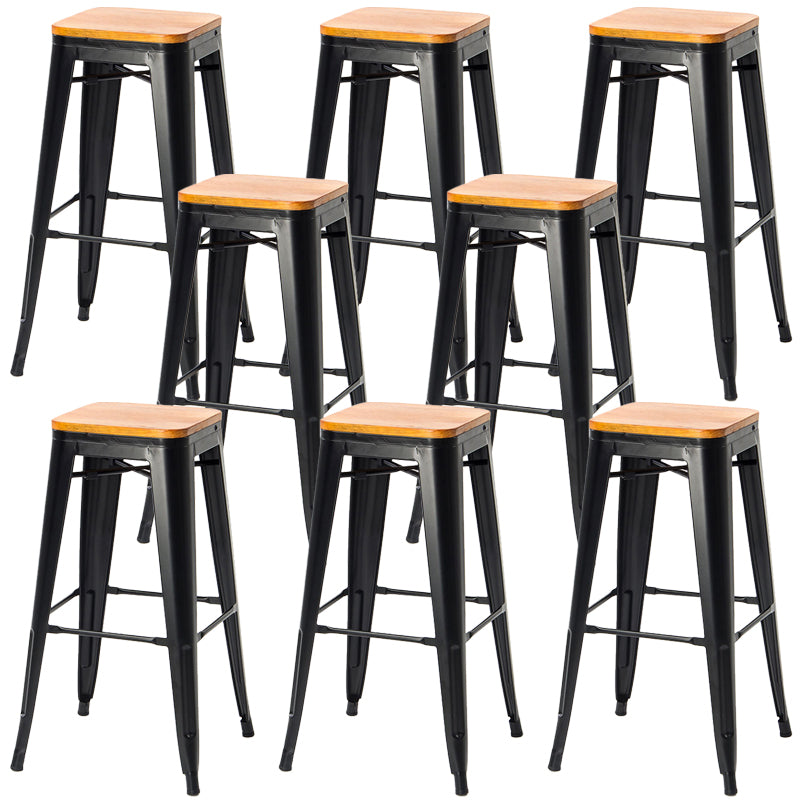 Modern Square Dining Stools Metal Armless Barstools with Footrest