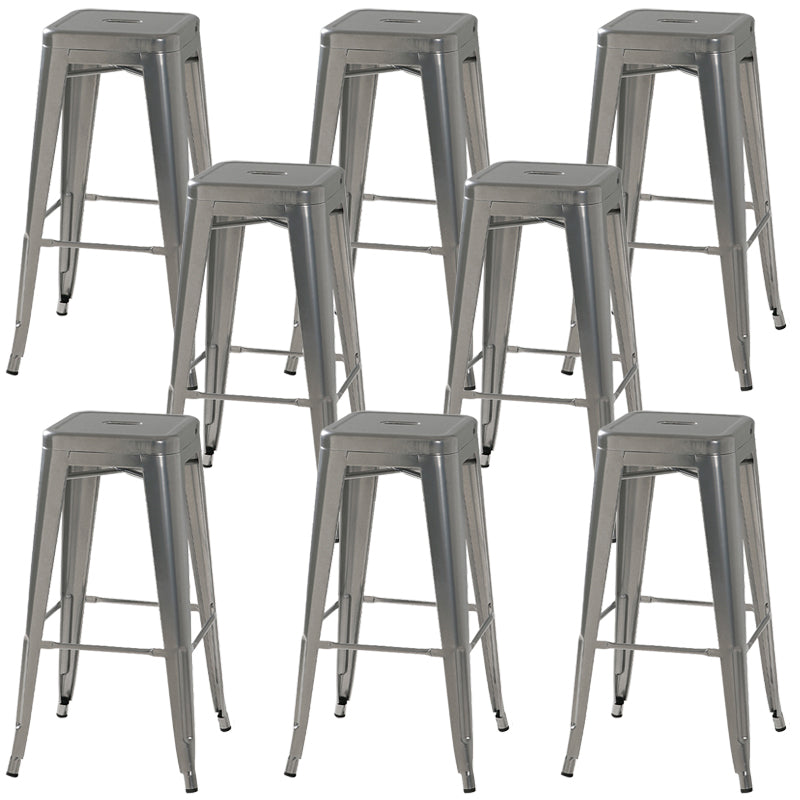 Modern Square Dining Stools Metal Armless Barstools with Footrest