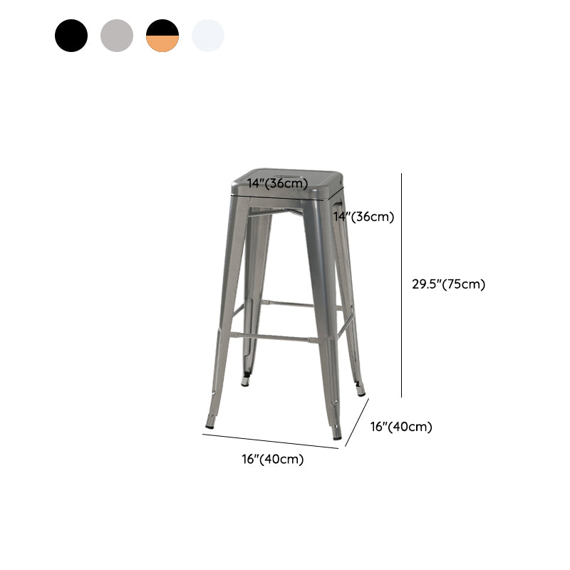 Modern Square Dining Stools Metal Armless Barstools with Footrest