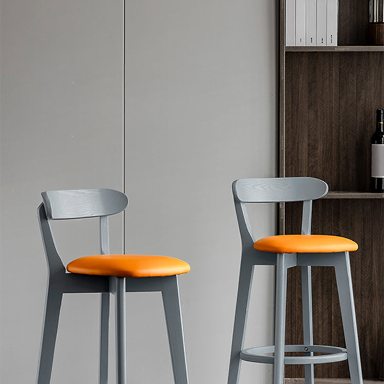 Gray Wood Bar Stools Industrial Style Armless Stool with Low Back