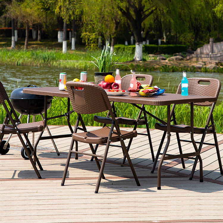 Modern Rattan Patio Dining Table 1/3/5 PCS Brown Dining Set with Collapsible Table