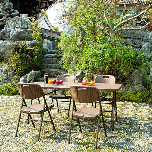 Modern Rattan Patio Dining Table 1/3/5 PCS Brown Dining Set with Collapsible Table