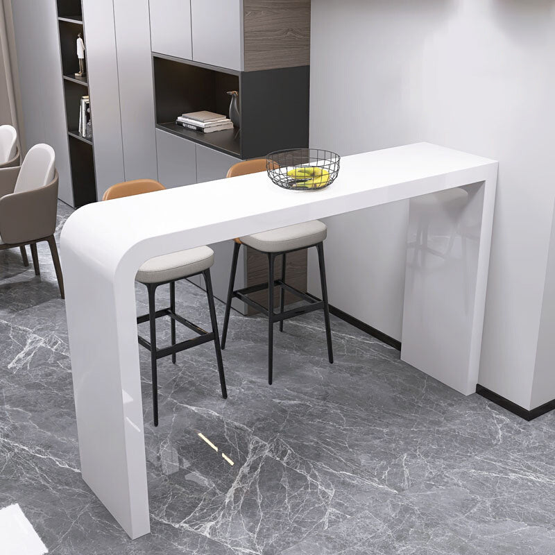 Contemporary Style Bar Table White Wood Bar Dining Table with Double Pedestal Base