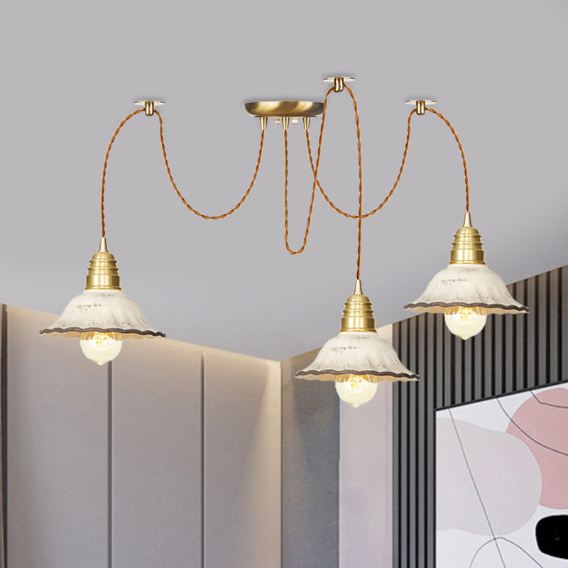 2/4/6 Bulbs Scalloped Multi Light Pendant Traditional Gold Ceramics Swag Hanging Lamp Kit