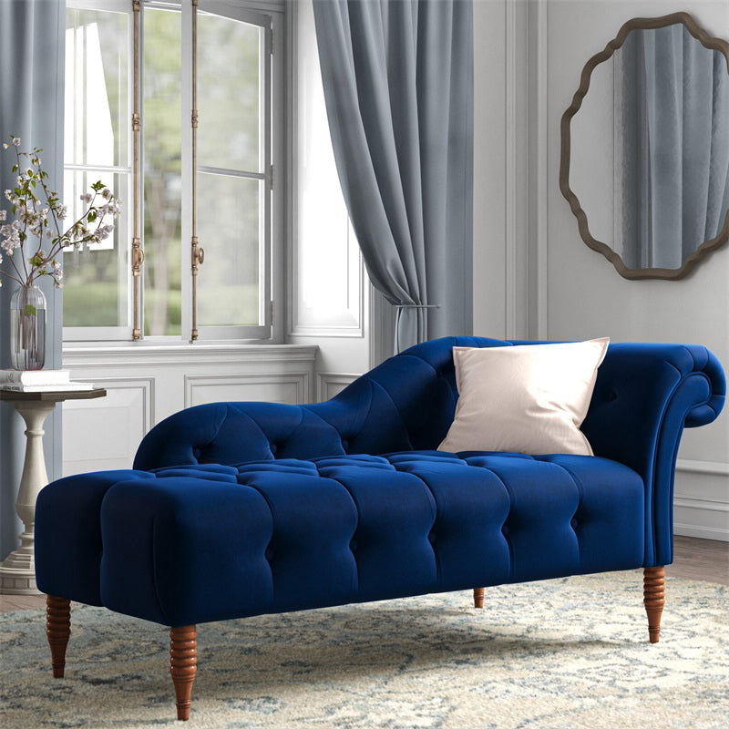 Living Room Rolled Arms Chaise Modern Style Velvet Upholstered Chaise