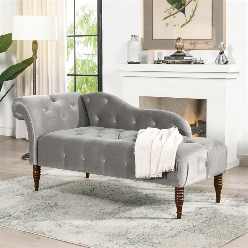 Living Room Rolled Arms Chaise Modern Style Velvet Upholstered Chaise