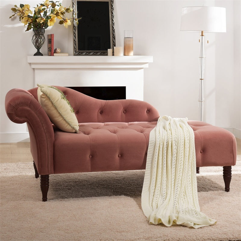 Living Room Rolled Arms Chaise Modern Style Velvet Upholstered Chaise