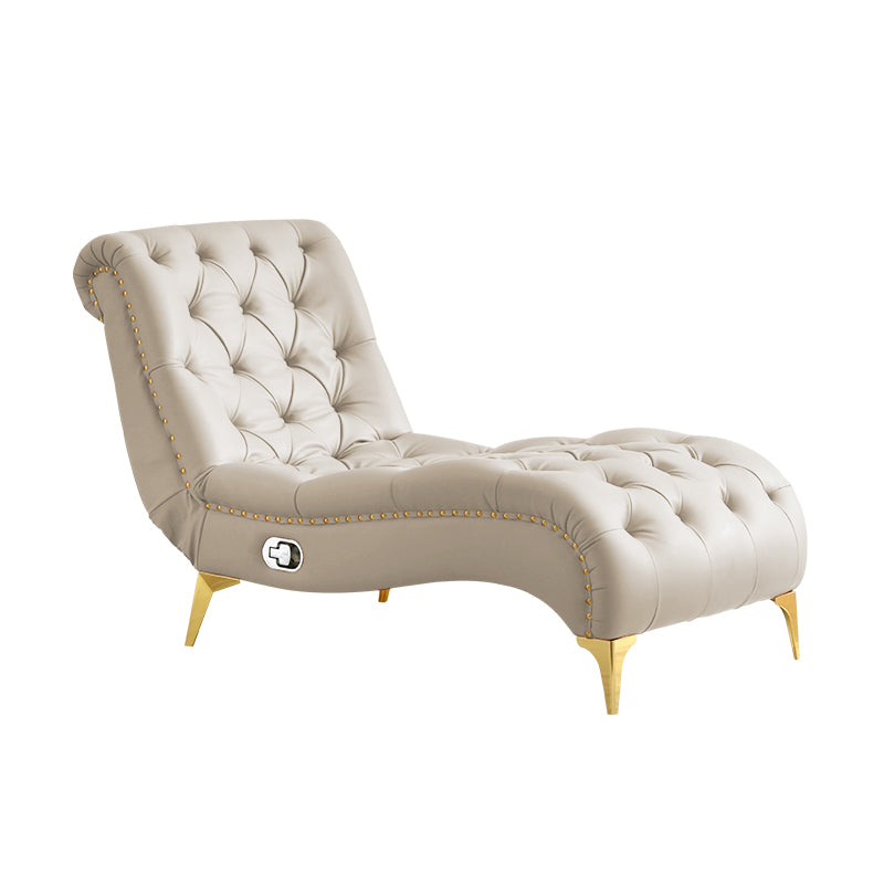 Glam Chaise Lounge Leather Chaise Lounge Sofa Metal Leg for Bedroom