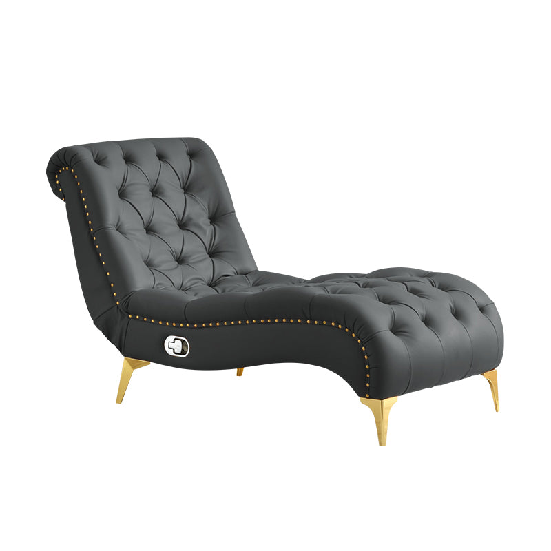 Glam Chaise Lounge Leather Chaise Lounge Sofa Metal Leg for Bedroom