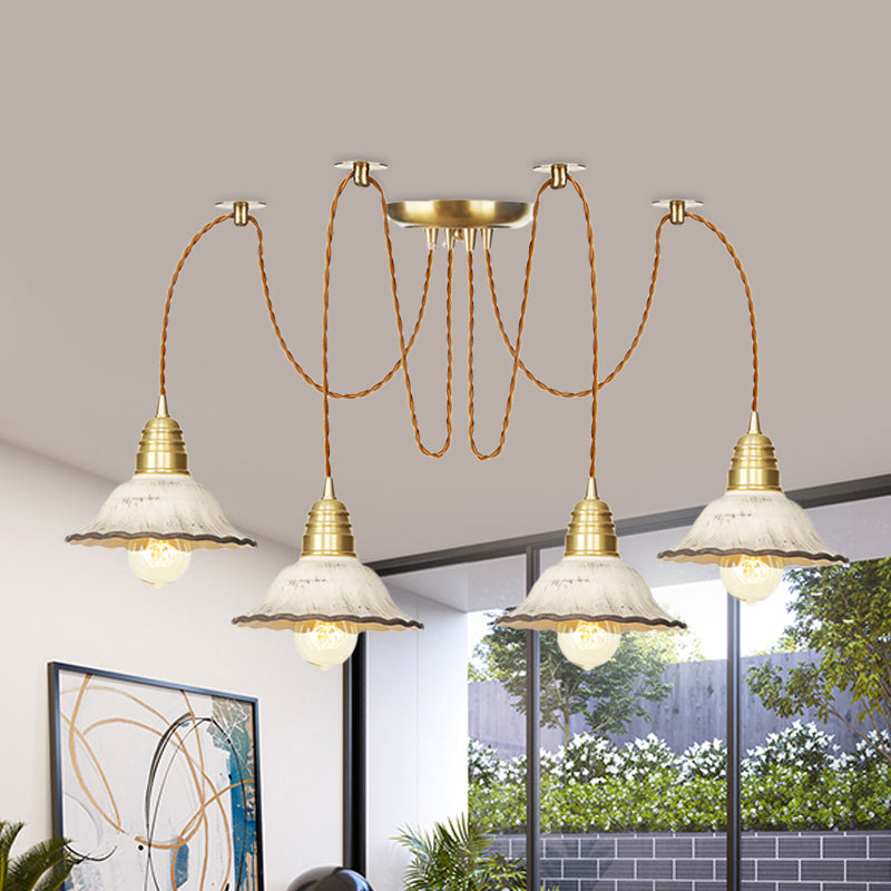 2/4/6 Bulbs Scalloped Multi Light Pendant Traditional Gold Ceramics Swag Hanging Lamp Kit