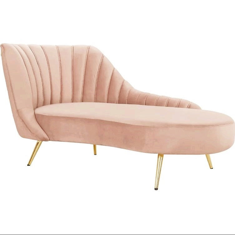 Glam Tufted Velvet Chaise Lounge with Reclining Channel Stitch Chaise for Living Room