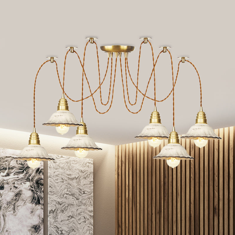 2/4/6 Lampen mit überbrochenem Multi -Licht -Anhänger traditioneller Goldkeramik -Swag Hanging Lamp Kit
