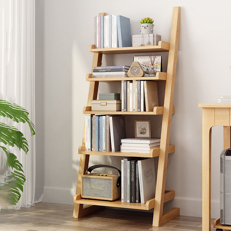 Modern Open Back Ladder Bookshelf Wooden Bookcase for Study Room