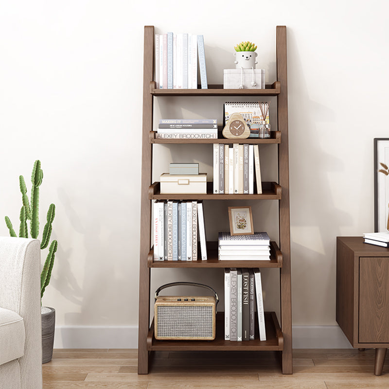 Modern Open Back Ladder Bookshelf Wooden Bookcase for Study Room