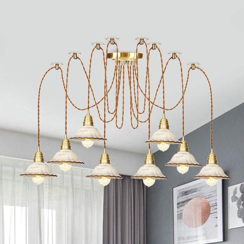 2/4/6 Lampen mit überbrochenem Multi -Licht -Anhänger traditioneller Goldkeramik -Swag Hanging Lamp Kit