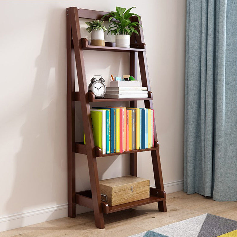 Open Back Ladder Book Shelf Wooden Bookcase with Shelves for Study Room