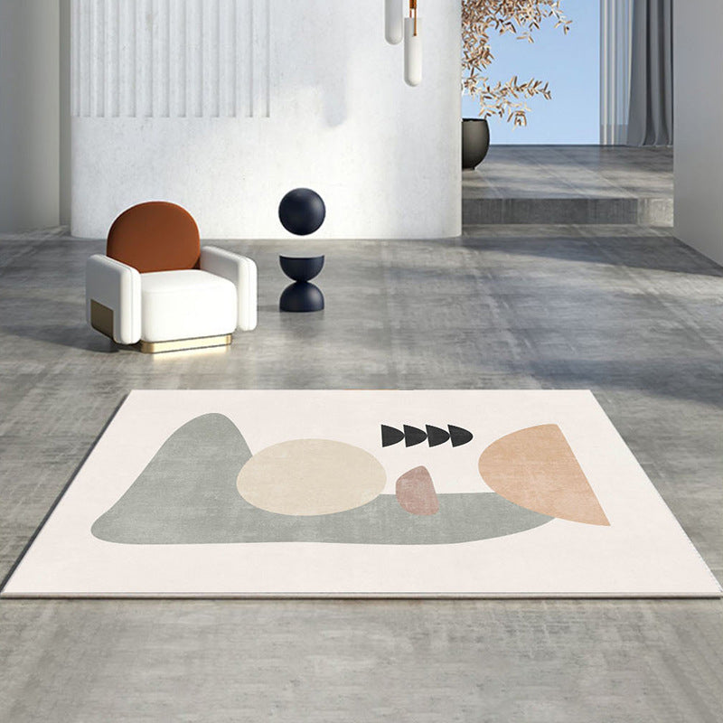 Modern Beige Rug Polyester Color Lump Rug Washable Rug for Living Room