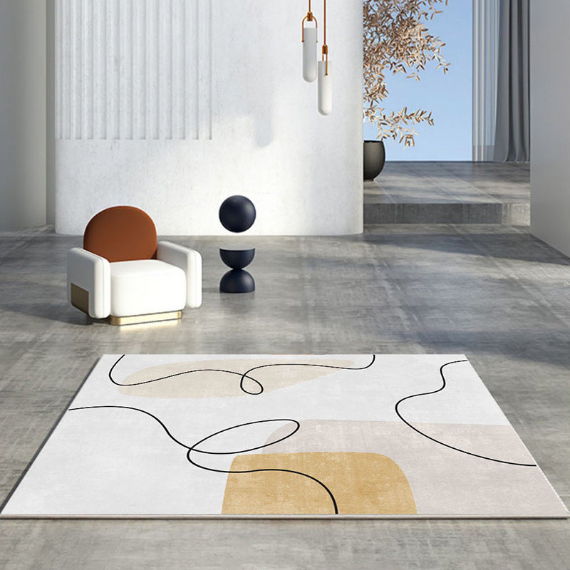 Modern Beige Rug Polyester Color Lump Rug Washable Rug for Living Room