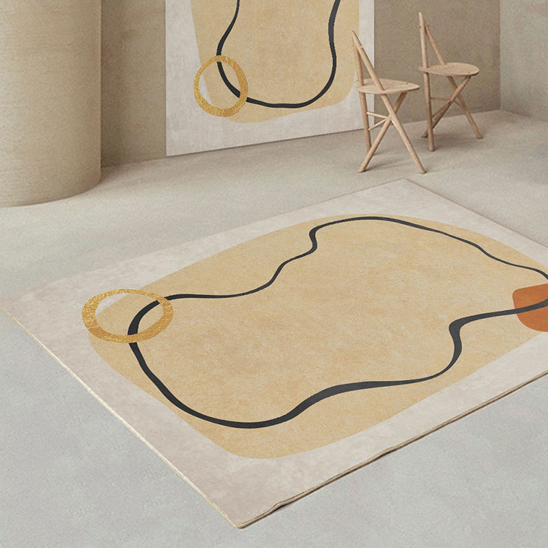 Modern Beige Rug Polyester Color Lump Rug Washable Rug for Living Room
